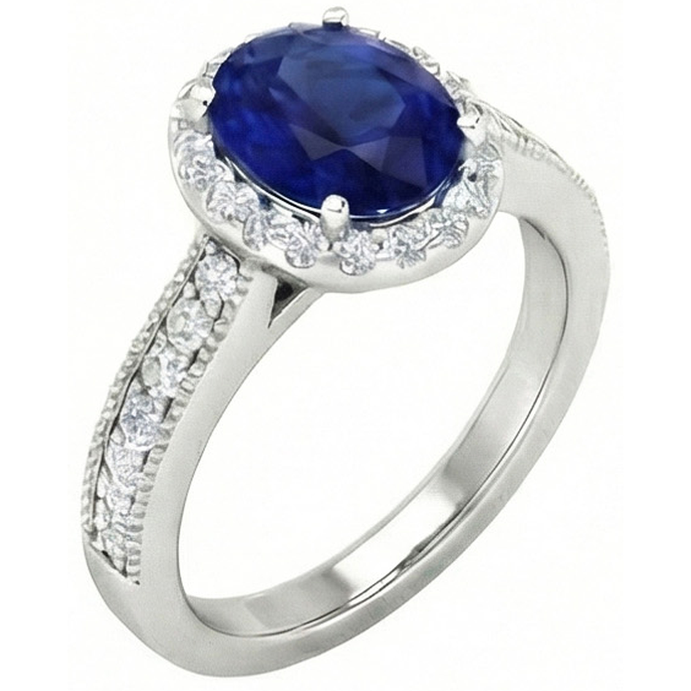 Ceylon Blue Sapphire Natural Earth Mined Diamonds 4 Carats Wedding Ring White Gold 14K