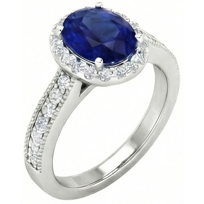 Ceylon Blue Sapphire Natural Earth Mined Diamonds 4 Carats Wedding Ring White Gold 14K