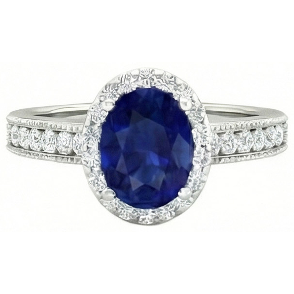 Ceylon Blue Sapphire Natural Earth Mined Diamonds 4 Carats Wedding Ring White Gold 14K
