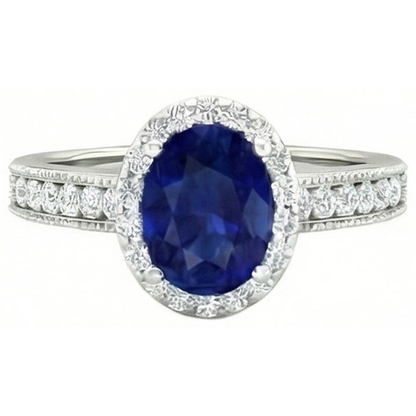 Ceylon Blue Sapphire Natural Earth Mined Diamonds 4 Carats Wedding Ring White Gold 14K