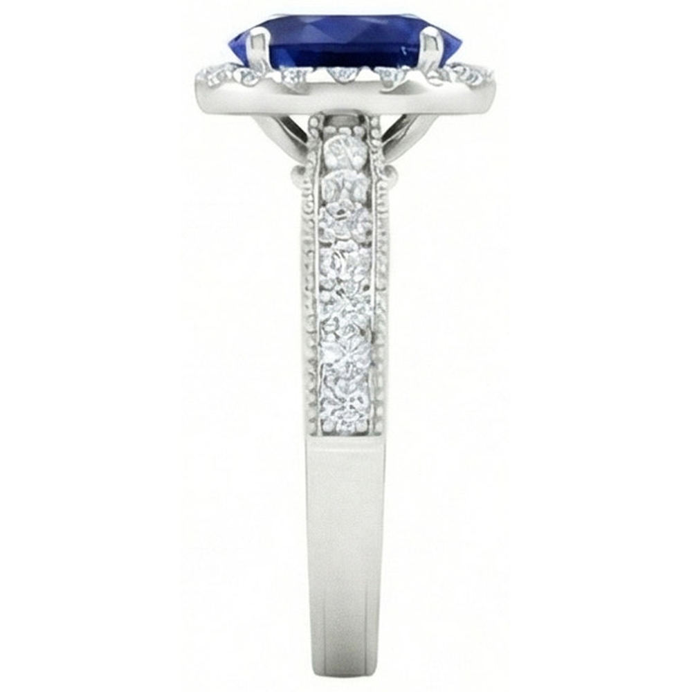 Ceylon Blue Sapphire Natural Earth Mined Diamonds 4 Carats Wedding Ring White Gold 14K