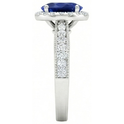Ceylon Blue Sapphire Natural Earth Mined Diamonds 4 Carats Wedding Ring White Gold 14K
