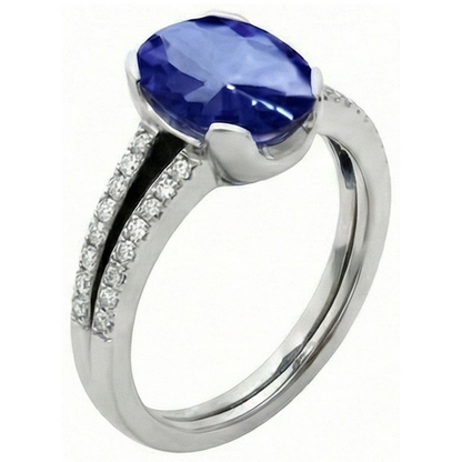 Ceylon Blue Sapphire Oval Round Natural Earth Mined Diamond 3.75 Carat Anniversary Ring