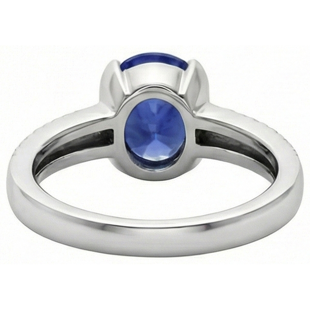 Ceylon Blue Sapphire Oval Round Natural Earth Mined Diamond 3.75 Carat Anniversary Ring