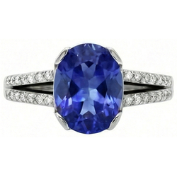 Ceylon Blue Sapphire Oval Round Natural Earth Mined Diamond 3.75 Carat Anniversary Ring