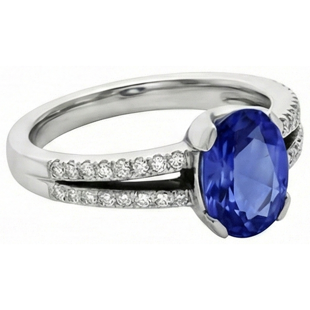 Ceylon Blue Sapphire Oval Round Natural Earth Mined Diamond 3.75 Carat Anniversary Ring