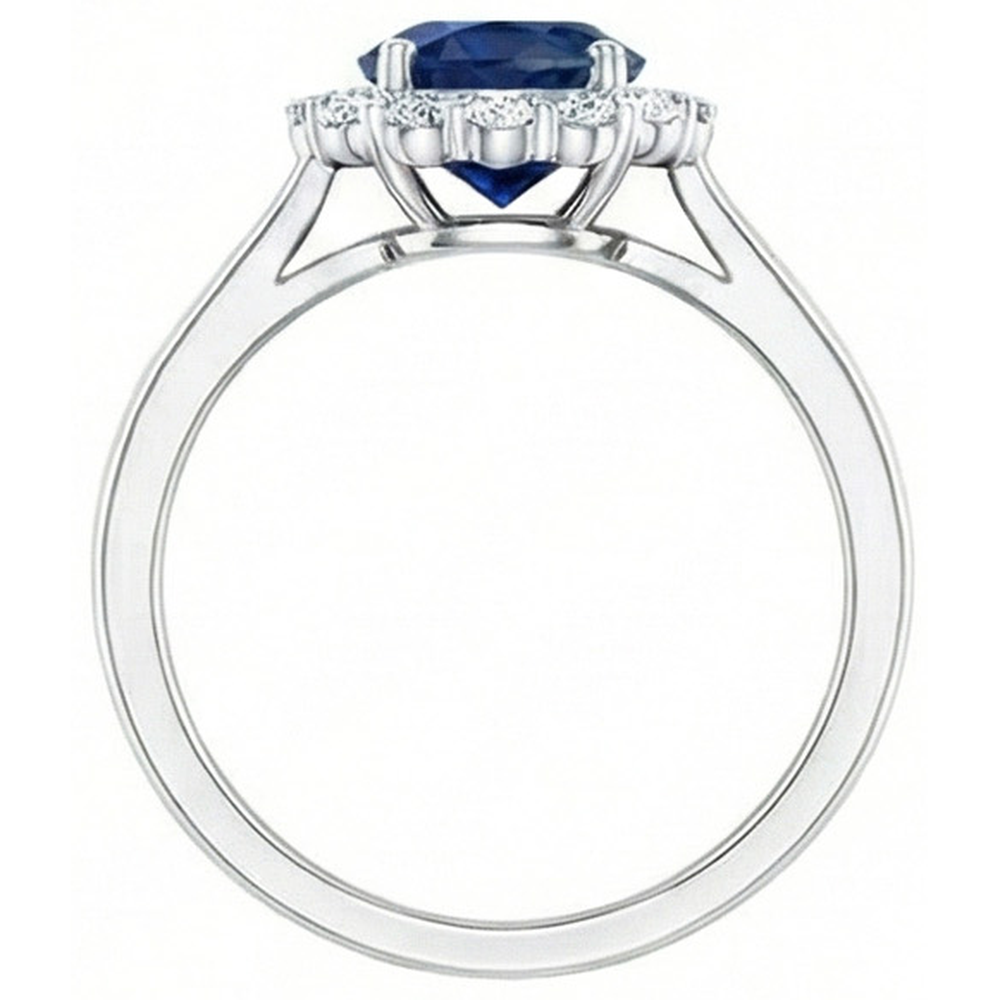 Ceylon Blue Sapphire Ring Round Natural Earth Mined Diamond 2.45 Carats White Gold 14K
