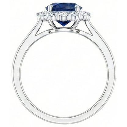 Ceylon Blue Sapphire Ring Round Natural Earth Mined Diamond 2.45 Carats White Gold 14K