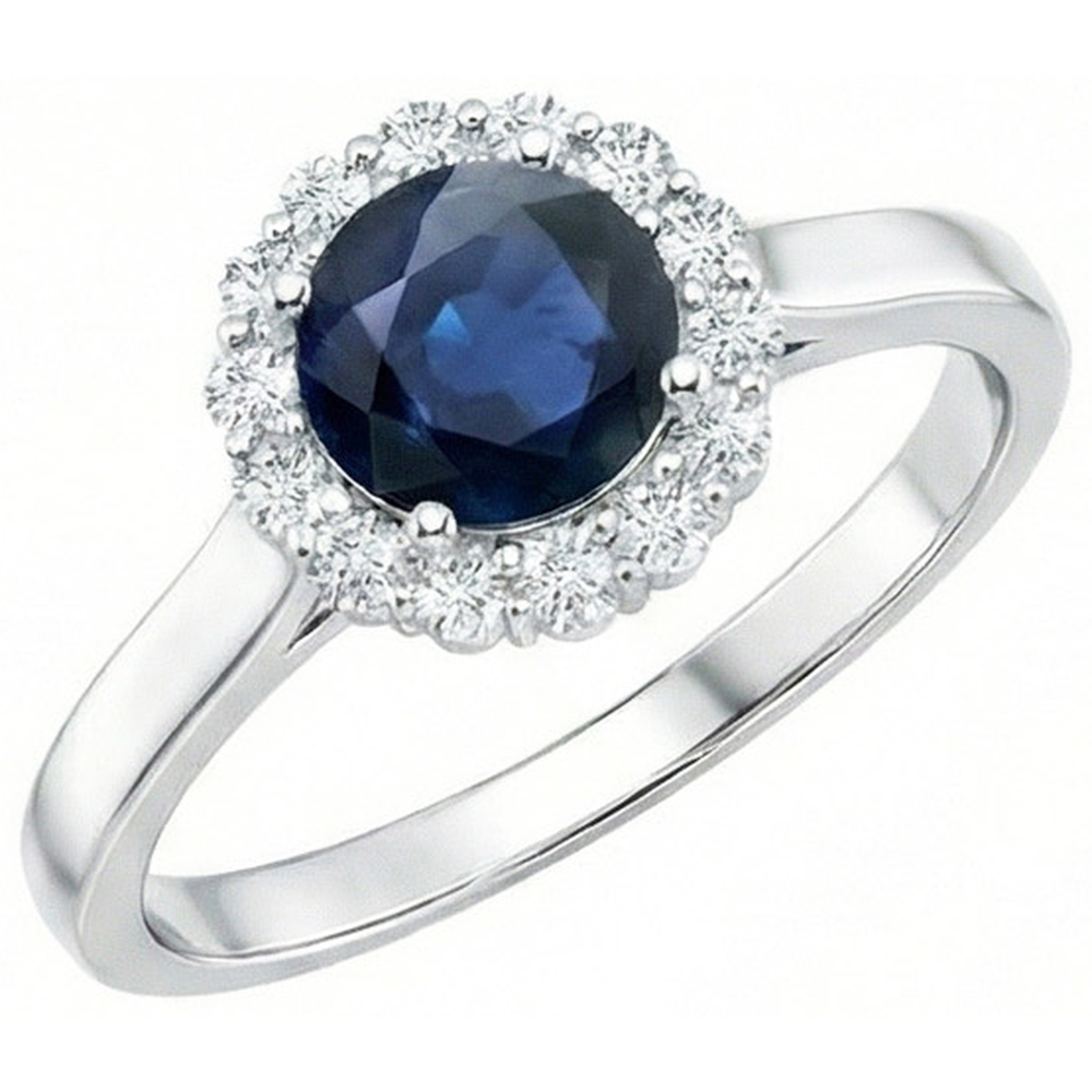 Ceylon Blue Sapphire Ring Round Natural Earth Mined Diamond 2.45 Carats White Gold 14K