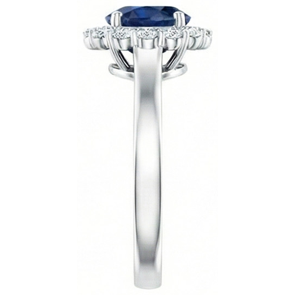 Ceylon Blue Sapphire Ring Round Natural Earth Mined Diamond 2.45 Carats White Gold 14K