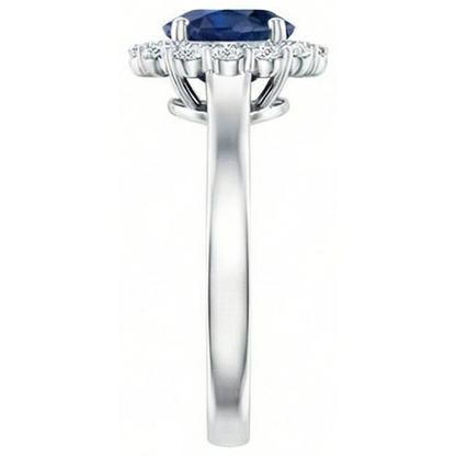 Ceylon Blue Sapphire Ring Round Natural Earth Mined Diamond 2.45 Carats White Gold 14K