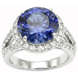Ceylon Blue Sapphire Round Cut Natural Earth Mined Diamond Ring Gold Jewelry