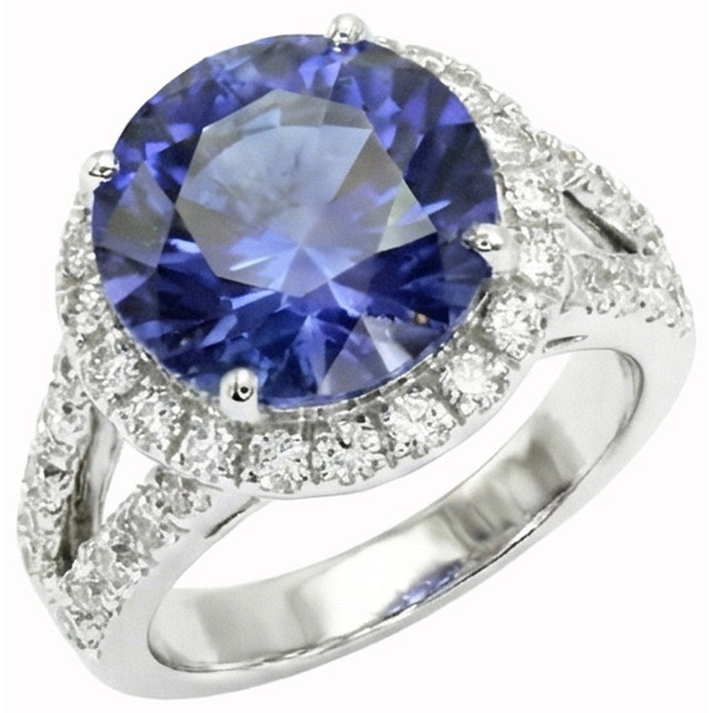 Ceylon Blue Sapphire Round Cut Natural Earth Mined Diamond Ring Gold Jewelry