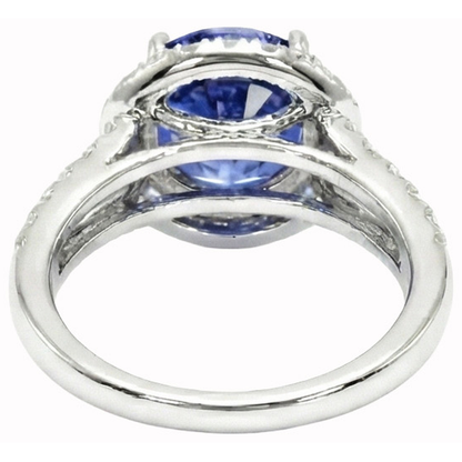 Ceylon Blue Sapphire Round Cut Natural Earth Mined Diamond Ring Gold Jewelry
