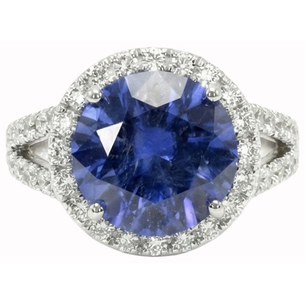 Ceylon Blue Sapphire Round Cut Natural Earth Mined Diamond Ring Gold Jewelry