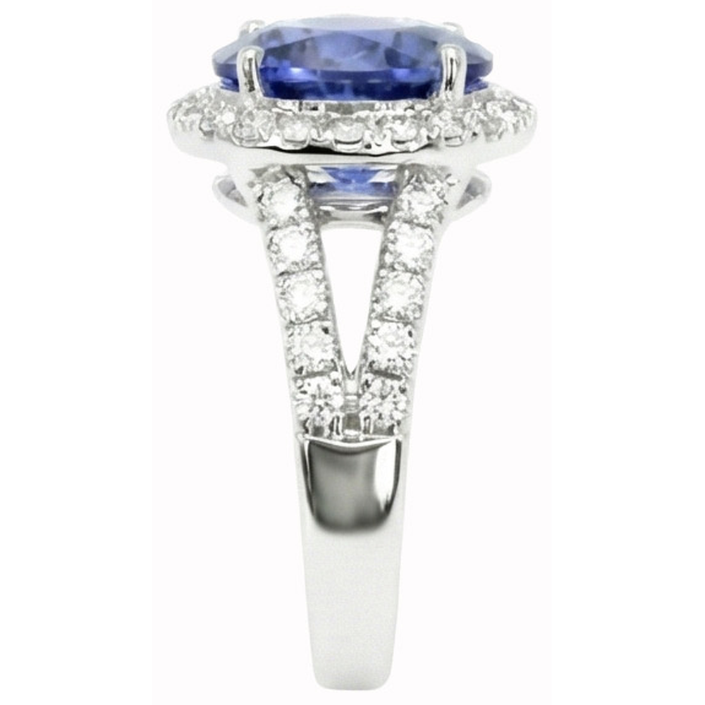 Ceylon Blue Sapphire Round Cut Natural Earth Mined Diamond Ring Gold Jewelry