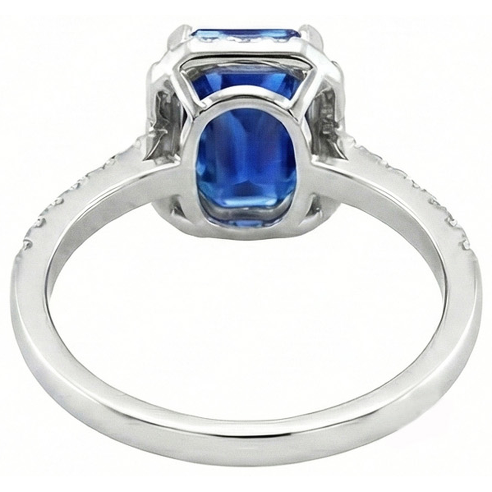 Ceylon Blue Sapphire With Natural Earth Mined Diamonds Ring 3.50 Ct White Gold 14K