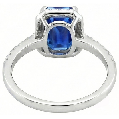 Ceylon Blue Sapphire With Natural Earth Mined Diamonds Ring 3.50 Ct White Gold 14K