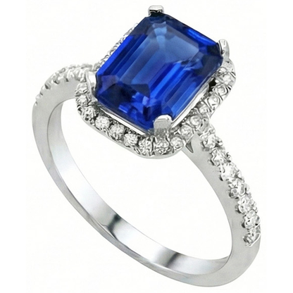 Ceylon Blue Sapphire With Natural Earth Mined Diamonds Ring 3.50 Ct White Gold 14K