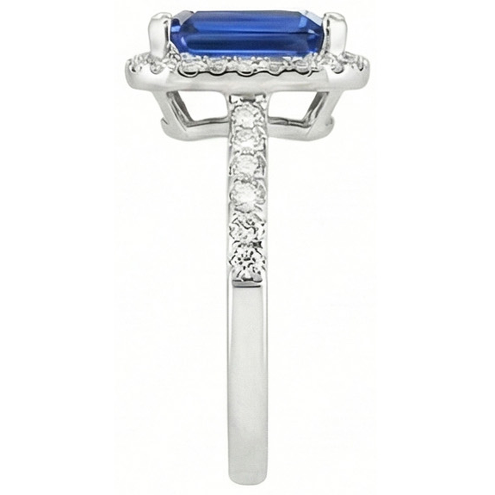 Ceylon Blue Sapphire With Natural Earth Mined Diamonds Ring 3.50 Ct White Gold 14K
