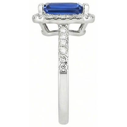 Ceylon Blue Sapphire With Natural Earth Mined Diamonds Ring 3.50 Ct White Gold 14K