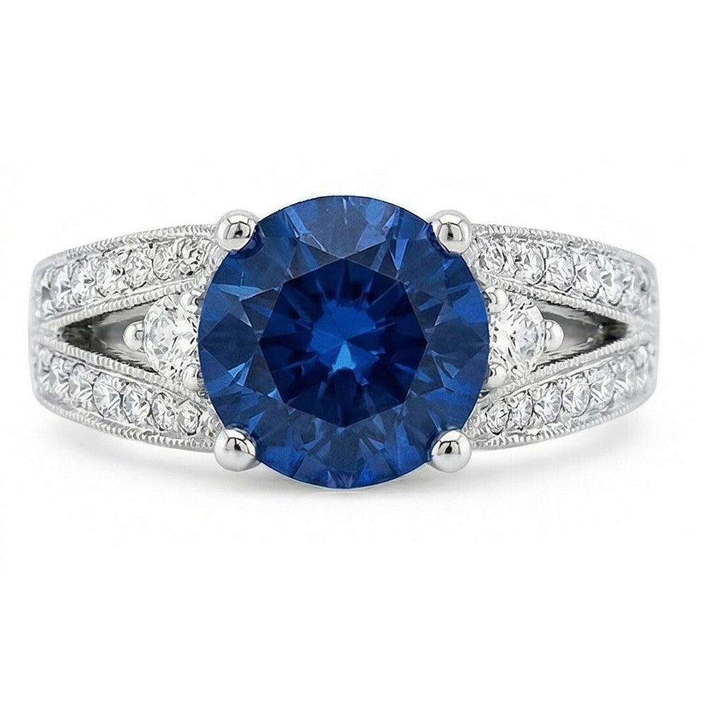 Ceylon Blue Sapphire With Natural Earth Mined Diamonds Ring 4 Ct White Gold 14K