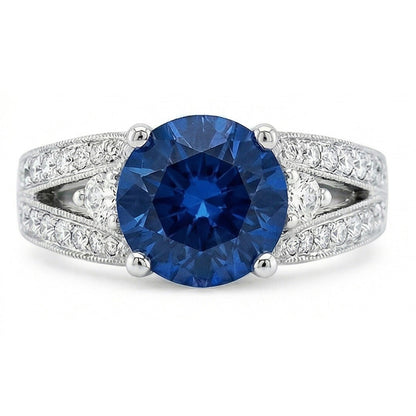 Ceylon Blue Sapphire With Natural Earth Mined Diamonds Ring 4 Ct White Gold 14K