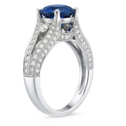 Ceylon Blue Sapphire With Natural Earth Mined Diamonds Ring 4 Ct White Gold 14K