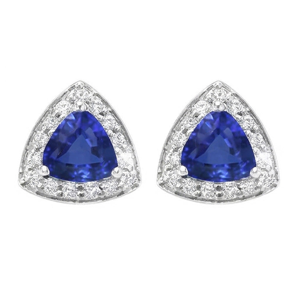 Ceylon Color Sapphire And IGI CERTIFIED Diamonds 6.60 Carats Studs Earrings White Gold 14K