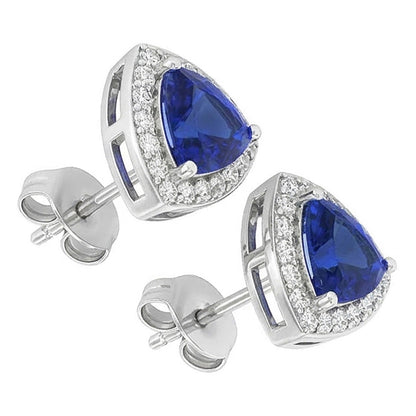 Ceylon Color Sapphire And IGI CERTIFIED Diamonds 6.60 Carats Studs Earrings White Gold 14K