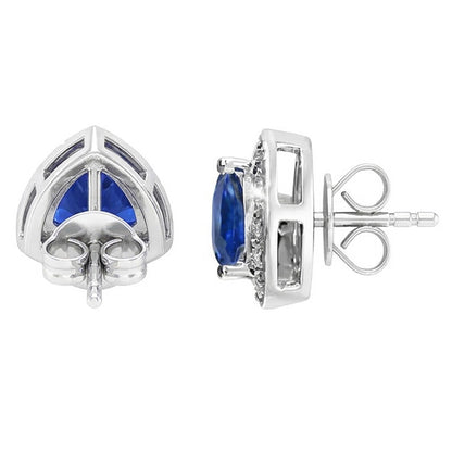 Ceylon Color Sapphire And IGI CERTIFIED Diamonds 6.60 Carats Studs Earrings White Gold 14K