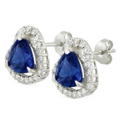 Ceylon Color Sapphire And IGI CERTIFIED Diamonds 6.80 Carat Studs Halo Earrings