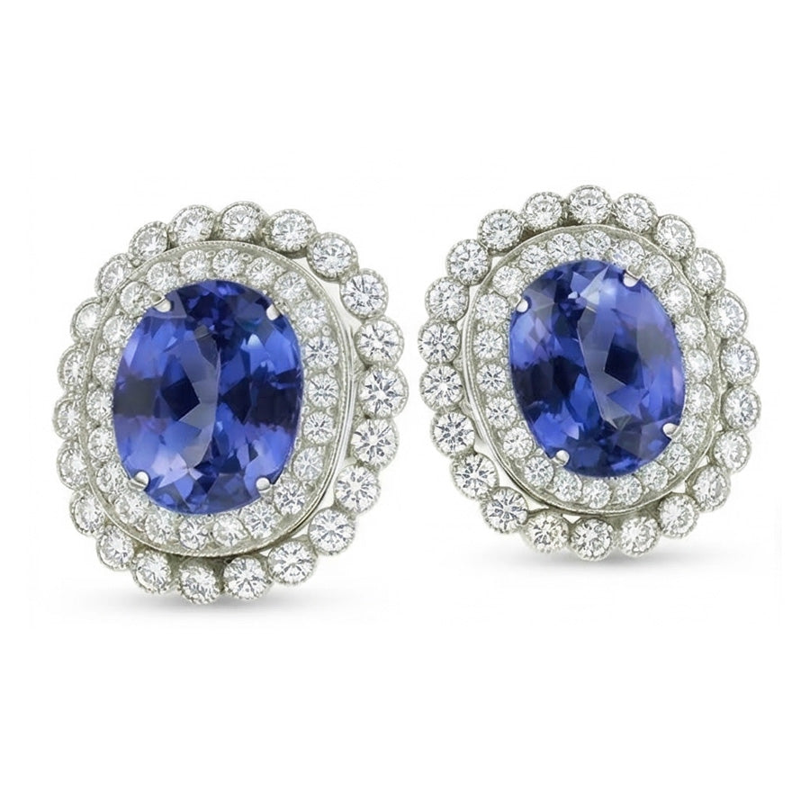 Ceylon Color Sapphire Round Oval IGI CERTIFIED Diamond Halo Stud Earrings 5.50 Ct. WG 14K
