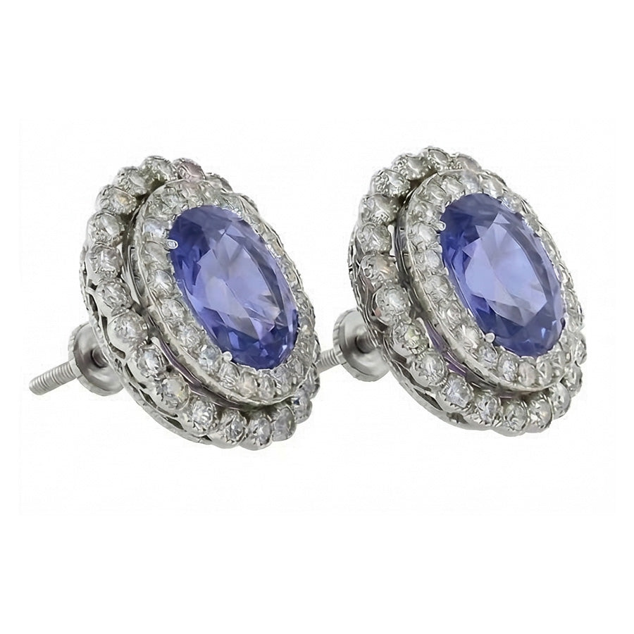 Ceylon Color Sapphire With IGI CERTIFIED Diamond 4.38 Carats Stud Earrings White Gold 14K