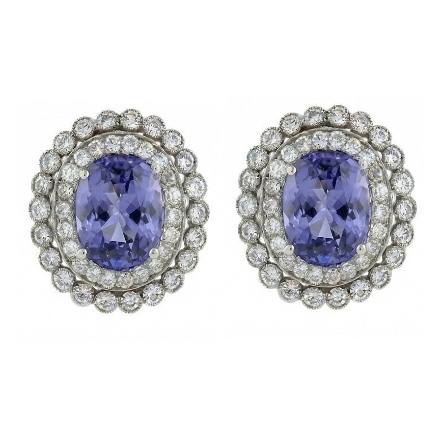 Ceylon Color Sapphire With IGI CERTIFIED Diamond 4.38 Carats Stud Earrings White Gold 14K