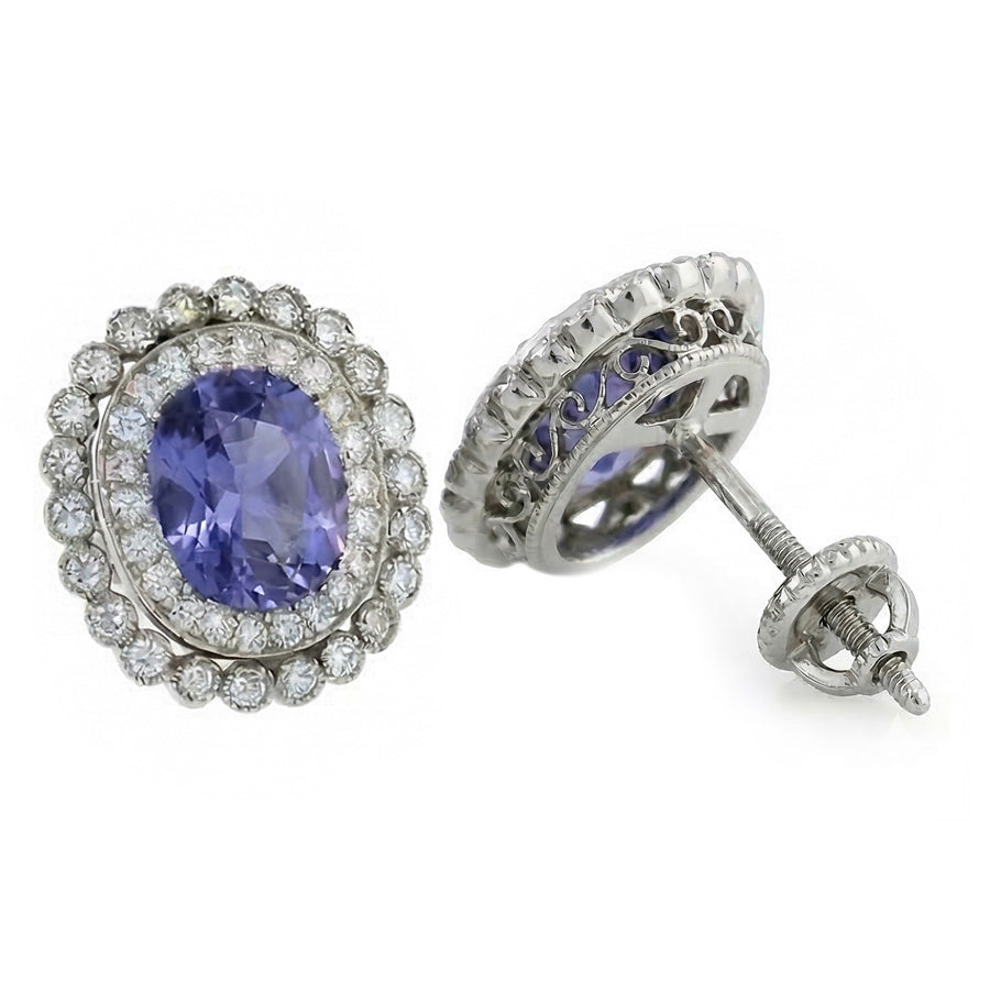 Ceylon Color Sapphire With IGI CERTIFIED Diamond 4.38 Carats Stud Earrings White Gold 14K