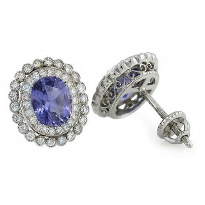 Ceylon Color Sapphire With IGI CERTIFIED Diamond 4.38 Carats Stud Earrings White Gold 14K