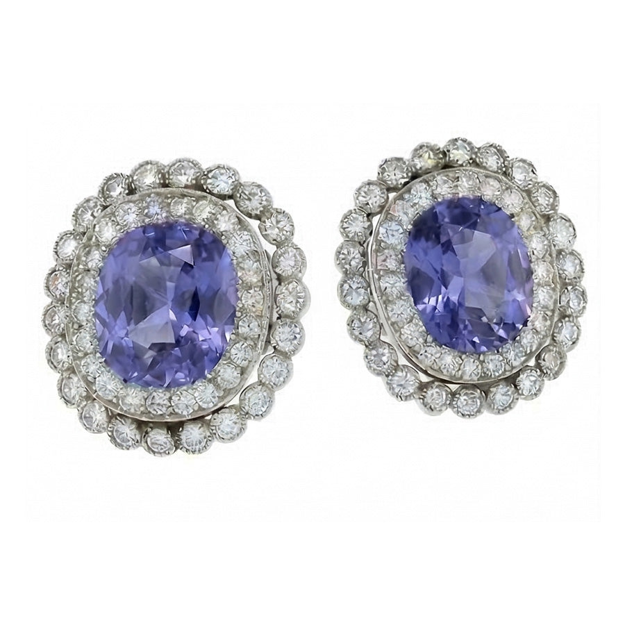 Ceylon Color Sapphire With IGI CERTIFIED Diamond 4.38 Carats Stud Earrings White Gold 14K