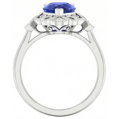 Natural Real ( Not Lab Grown )  Ceylon Pear Sapphire Ring 2.25 Carats Milgrain Shank Diamonds