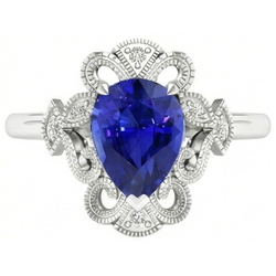 Natural Real ( Not Lab Grown )  Ceylon Pear Sapphire Ring 2.25 Carats Milgrain Shank Diamonds