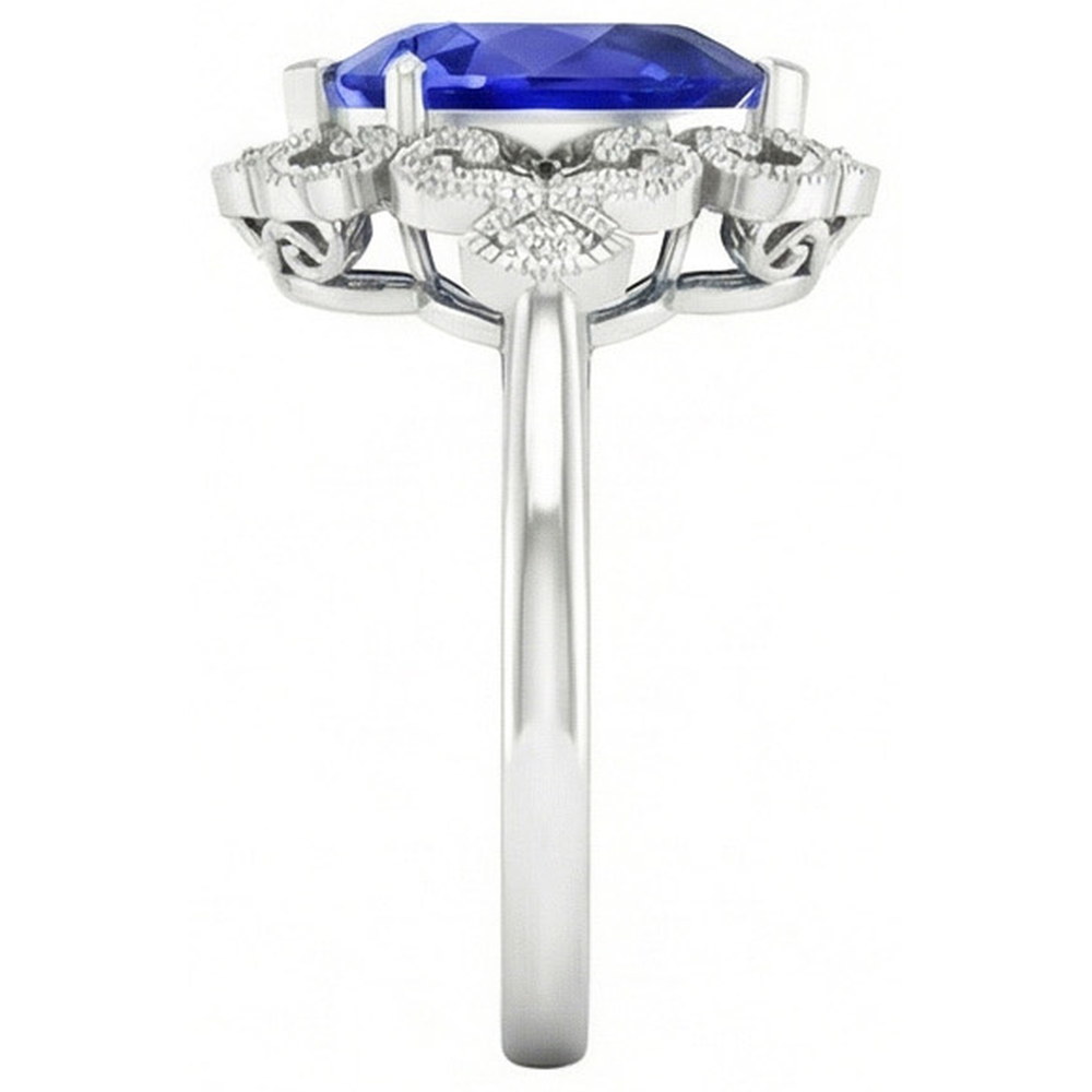 Natural Real ( Not Lab Grown )  Ceylon Pear Sapphire Ring 2.25 Carats Milgrain Shank Diamonds