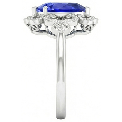Natural Real ( Not Lab Grown )  Ceylon Pear Sapphire Ring 2.25 Carats Milgrain Shank Diamonds