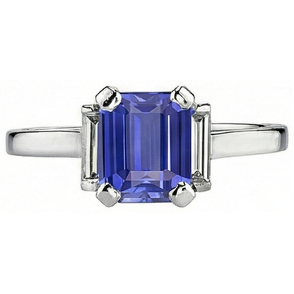 Natural Real ( Not Lab Grown )  Ceylon Sapphire 3 Stone Emerald Shaped & Baguette Ring 2.50 Carats