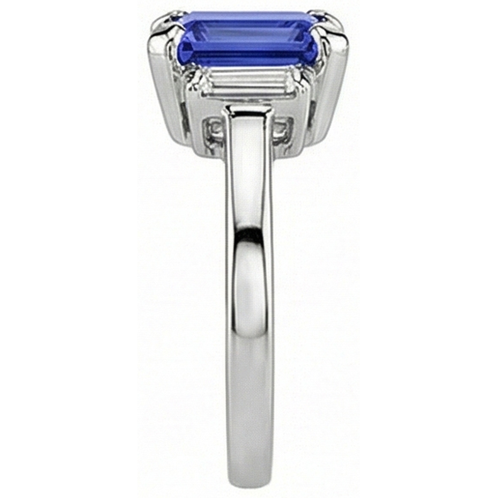 Natural Real ( Not Lab Grown )  Ceylon Sapphire 3 Stone Emerald Shaped & Baguette Ring 2.50 Carats