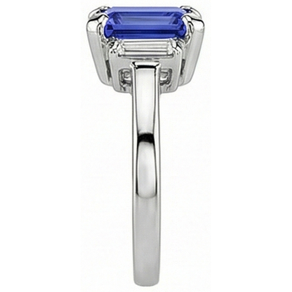 Natural Real ( Not Lab Grown )  Ceylon Sapphire 3 Stone Emerald Shaped & Baguette Ring 2.50 Carats