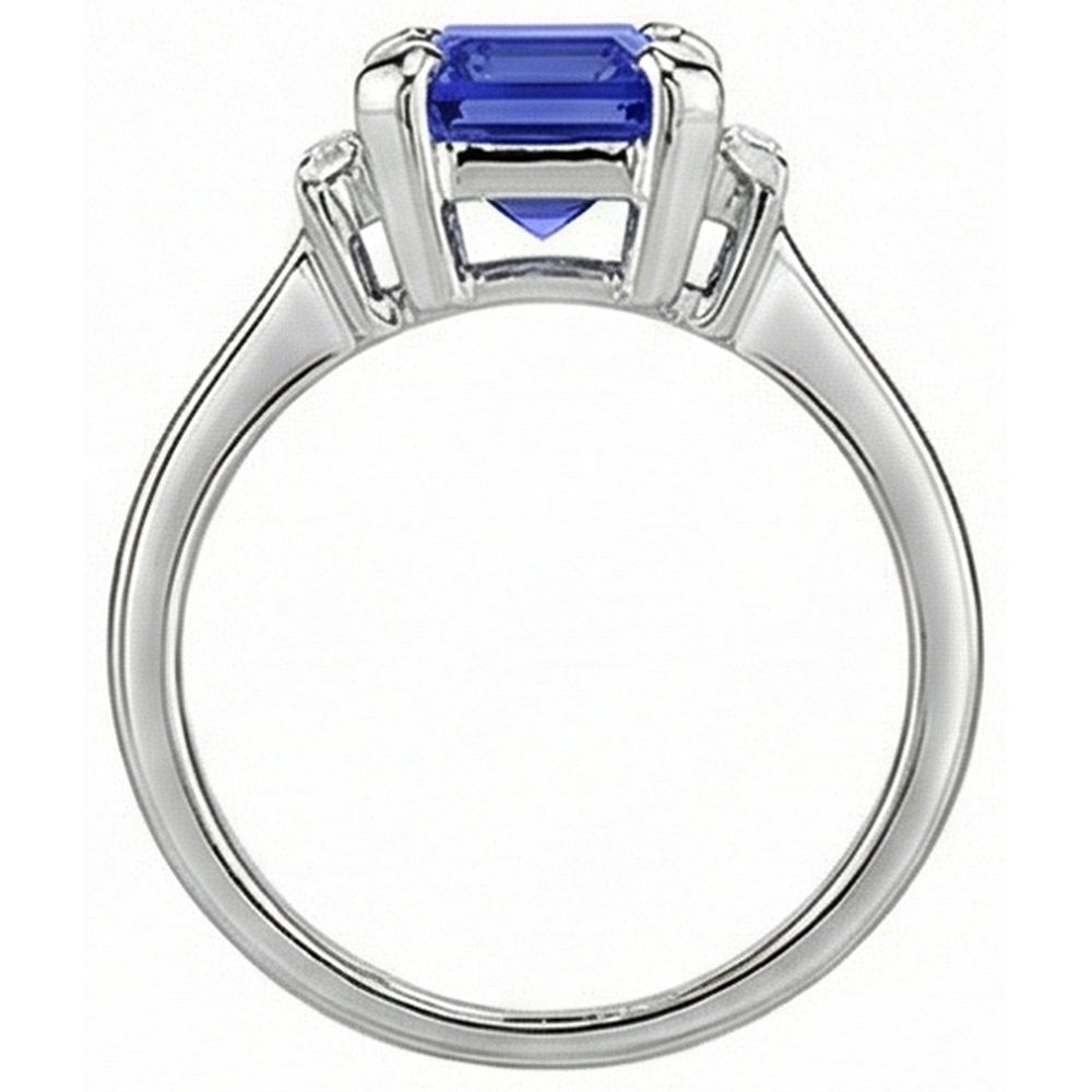 Natural Real ( Not Lab Grown )  Ceylon Sapphire 3 Stone Emerald Shaped & Baguette Ring 2.50 Carats