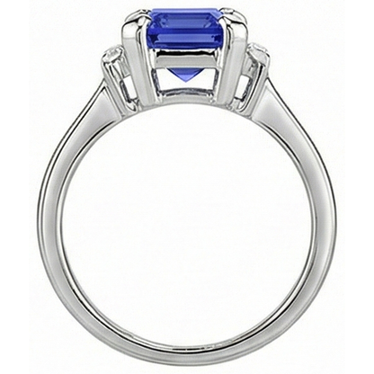 Natural Real ( Not Lab Grown )  Ceylon Sapphire 3 Stone Emerald Shaped & Baguette Ring 2.50 Carats