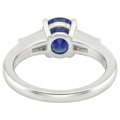 Ceylon Sapphire 3 Stone Ring 2.50 Carats Bar Set Baguette Natural Earth Mined Diamonds