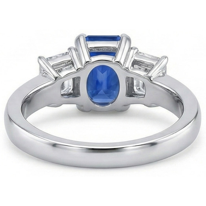 Ceylon Sapphire 3 Stone Ring Radiant & Emerald Natural Earth Mined Diamonds 2.50 Carats