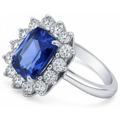 Ceylon Sapphire 4.25 Carat Natural Earth Mined Diamonds Ring White Gold 14K